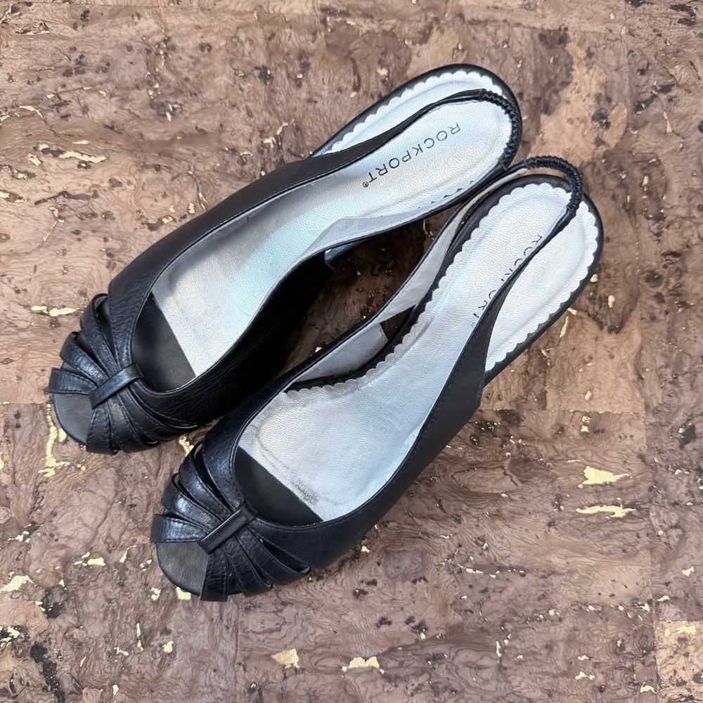 Leather Rockport Women's Black Peep-Toe Heels